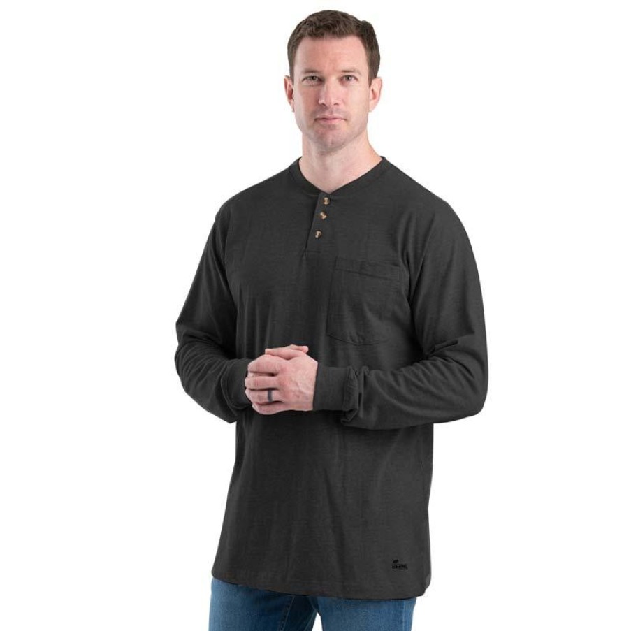 Workwear Berne T-Shirts | Berne Men'S Long Sleeve Heavyweight Pocket Henley