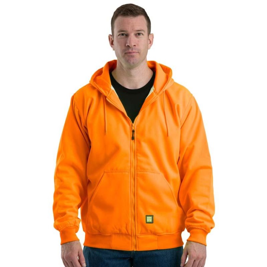 Outerwear Berne Sweatshirts | Berne Men'S Enhanced Vis Thermal Lined Hooded Sweatshirt