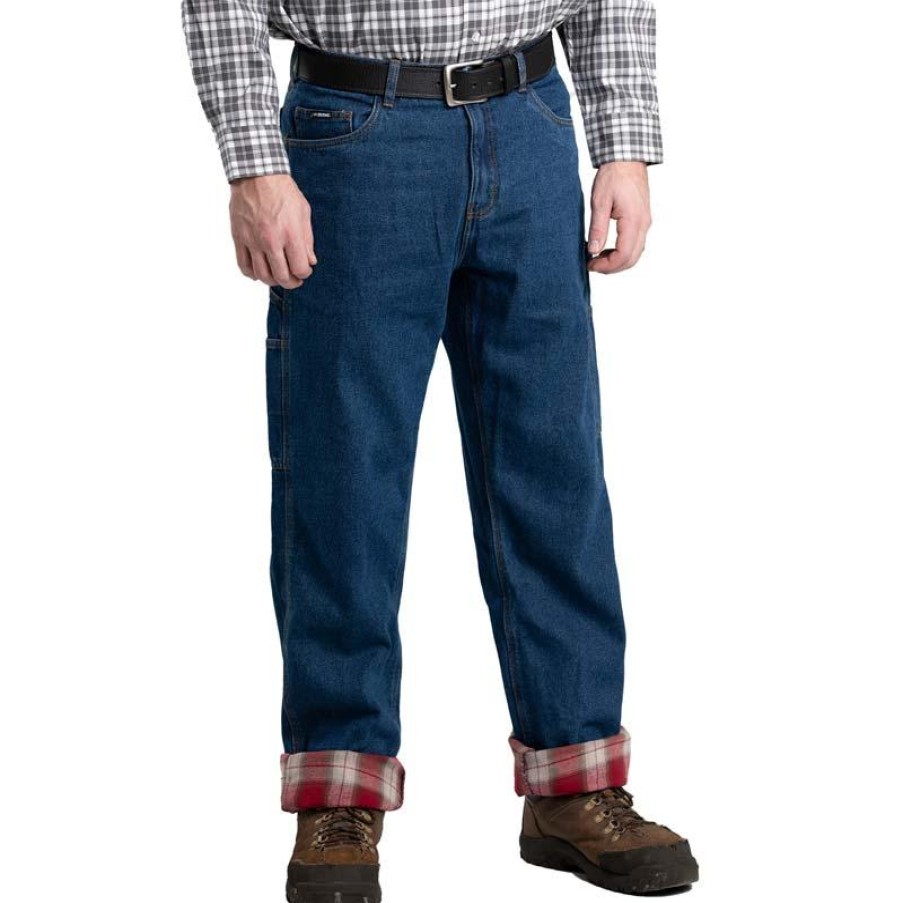 Workwear Berne Jeans | Berne Men'S Heartland Flannel-Lined Utility Jean Stone Wash Dark