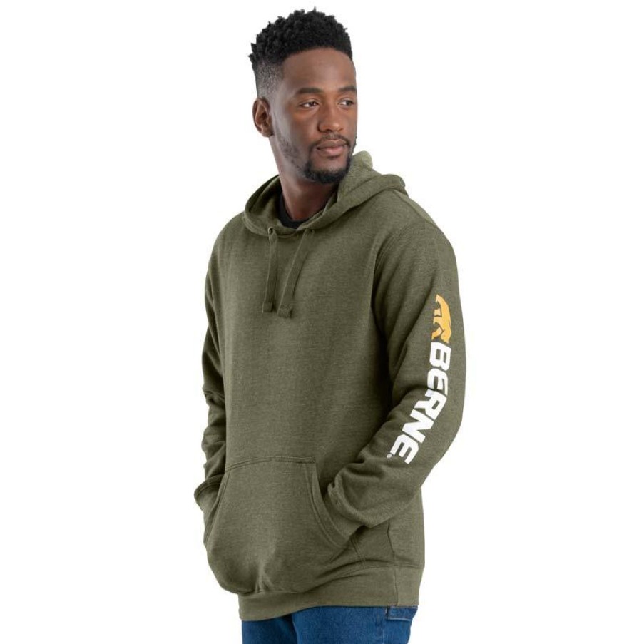 Outerwear Berne Hoodies | Berne Men'S Signature Sleeve Hooded Pullover Sweatshirt