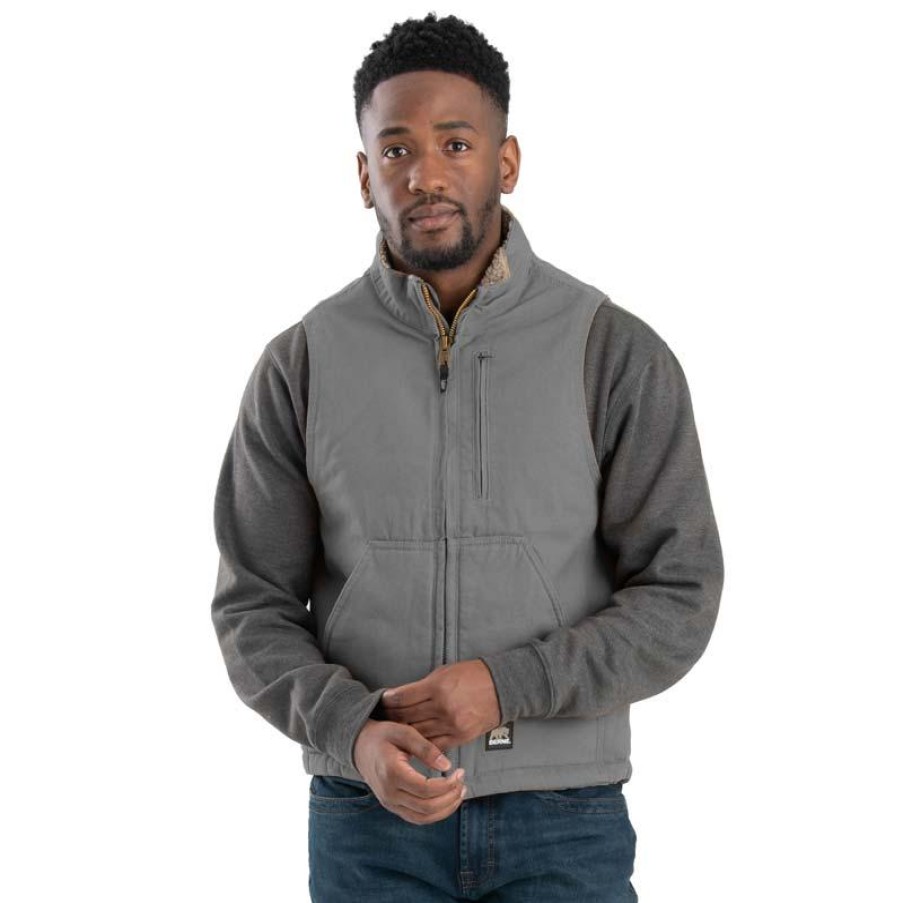 Outerwear Berne Vests | Berne Men'S Heartland Sherpa Lined Washed Duck Vest