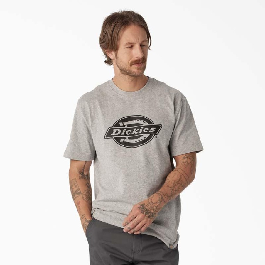 Workwear Dickies T-Shirts | Dickies Men'S Heavyweight Logo T-Shirt Heather Gray