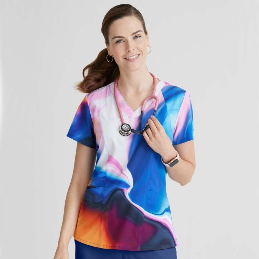 Healthcare Barco One Scrub Tops | Barco One Women'S Thrive Print Scrub Top Shimmering Skies