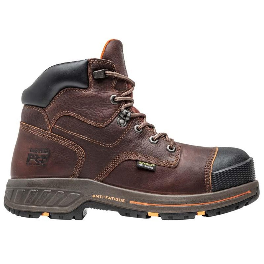 Footwear Timberland Pro Non-Steel Safety Toe | Timberland Pro Men'S 6" Helix Hd Met Guard Composite Toe Work Boot Distressed Brown Full Grain