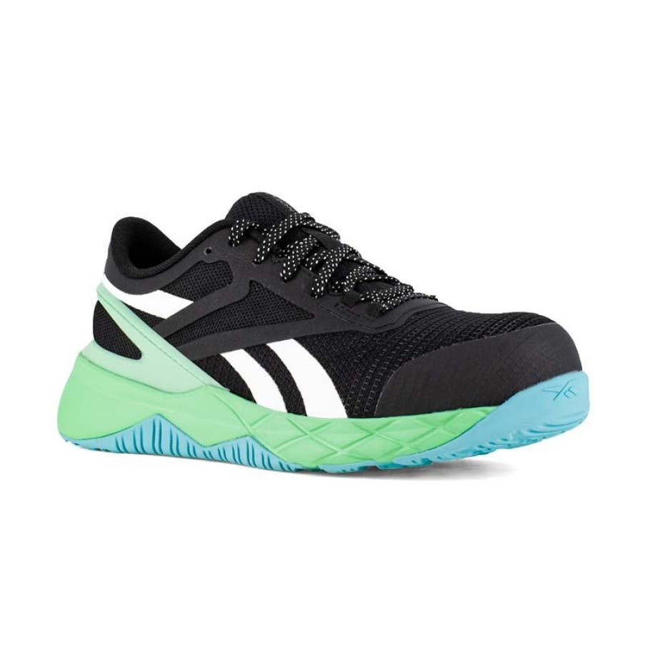 Footwear Reebok Athletic | Reebok Work Women'S Nanoflex Tr Work Composite Toe Athletic Work Shoe Black/Seafoam Green/White