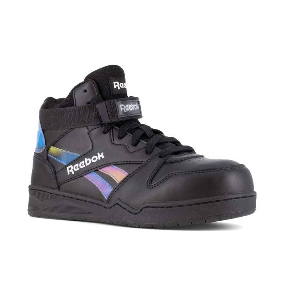 Footwear Reebok Non-Slip Shoes | Reebok Work Women'S Bb4500 Work Composite Toe High Top Sneaker Black/Holographic Spectrum