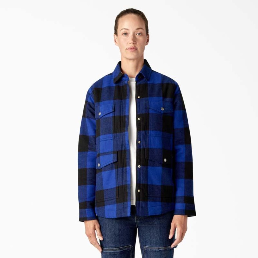 Outerwear Dickies Coats | Dickies Women'S Sherpa Lined Buffalo Plaid Flannel Chore Coat