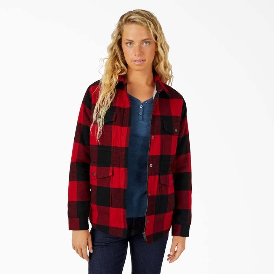 Outerwear Dickies Coats | Dickies Women'S Sherpa Lined Buffalo Plaid Flannel Chore Coat