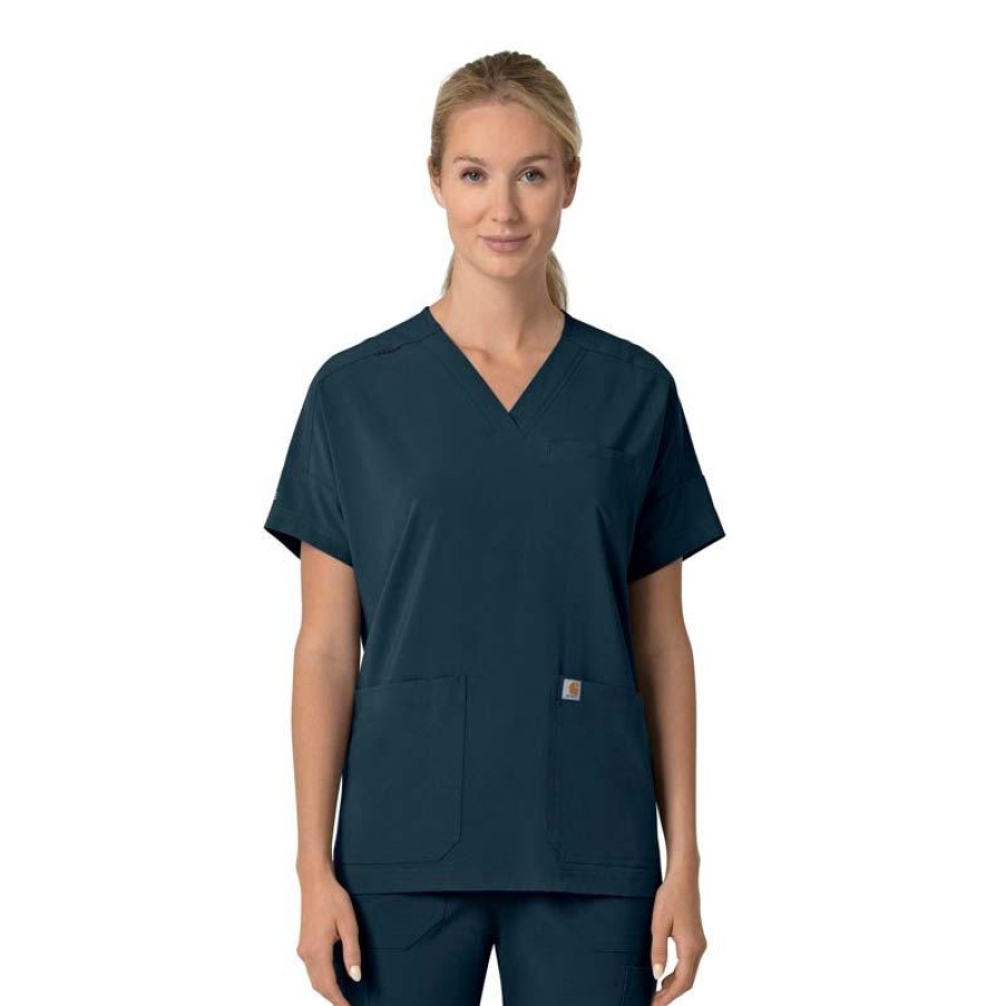 Healthcare Carhartt Cross-Flex Scrub Tops | Carhartt Force Cross-Flex Women'S Oversized V-Neck Scrub Top