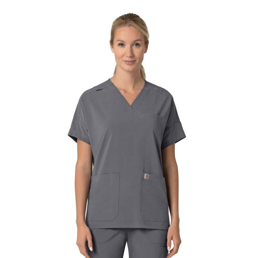 Healthcare Carhartt Cross-Flex Scrub Tops | Carhartt Force Cross-Flex Women'S Oversized V-Neck Scrub Top